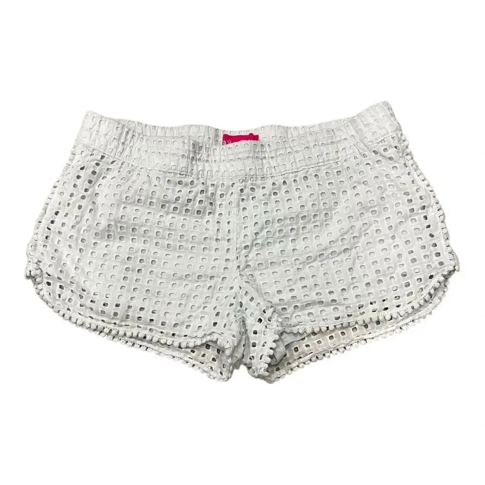 Lilly Pulitzer White Eyelet Pom Trim Shorty Shorts M